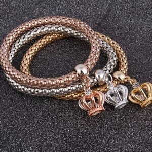 3 Tricolor Popcorn Stretch Crown Charm Bracelet